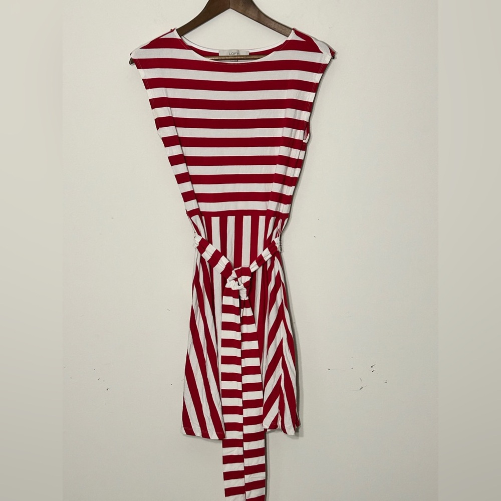 LOFT Red & White Striped Tie Waist Dress Size 2